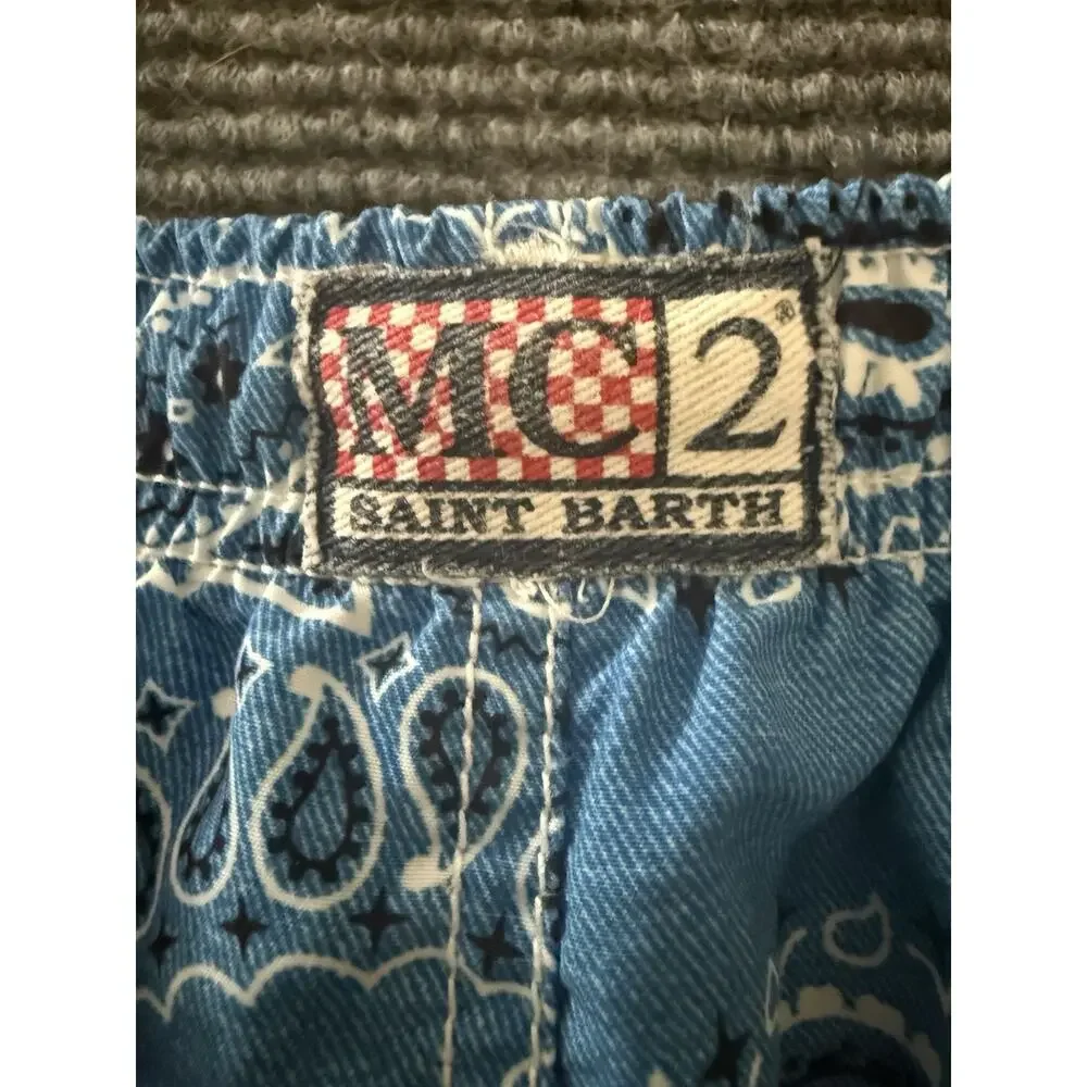 MC2 Saint Barth Boy's Swim Shorts Blue Paisley Bandana Swim Trunks- See Details